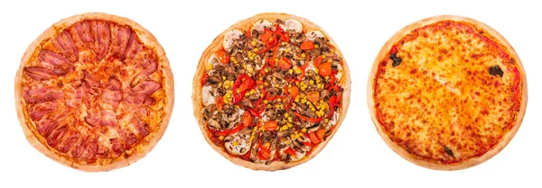 Conjunto Diferentes Tipos Pizza Como Pizza Con Tocino Pizza Con — Foto de Stock