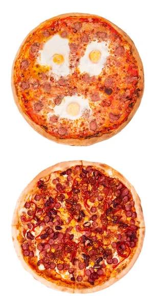 Σύνολο Των Δύο Νόστιμα Πίτσα Απομονώνονται Λευκό Φόντο Πάνω Άποψη — Φωτογραφία Αρχείου