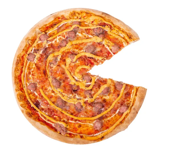 Pizza Ohne Scheibe Schneiden Isoliert Auf Weißem Hintergrund Mit Schneideweg — Stockfoto