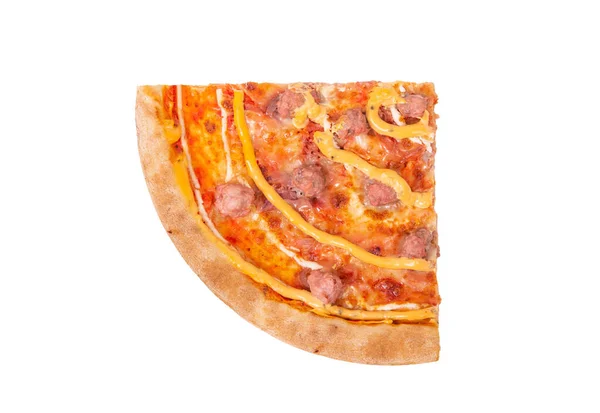 Egy Negyed Salsiccia Pizza Marhahúsos Kolbásszal Mozzarellával Különböző Szószokkal Pácolt — Stock Fotó