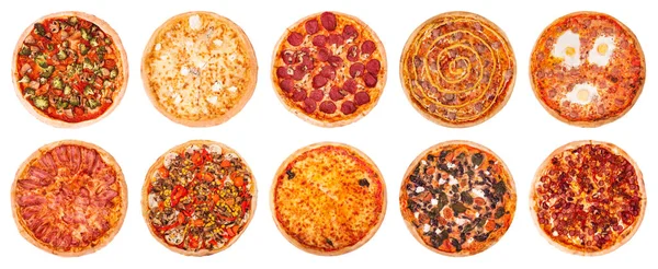 Duży Zestaw Dziesięciu Najlepszych Włoskich Pizzy Odizolowanych Białym Tle — Zdjęcie stockowe