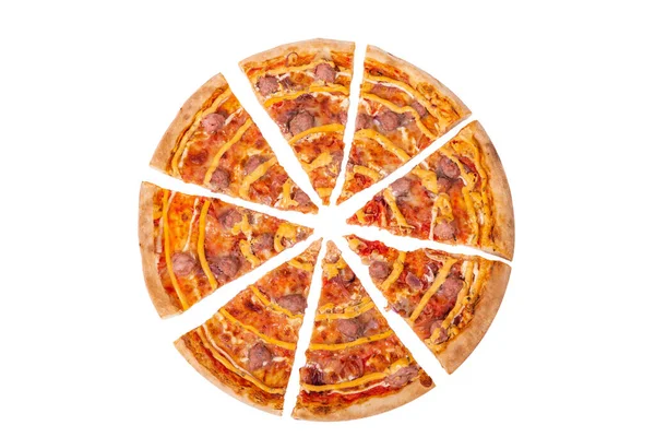 Italiaanse Salsiccia Pizza Met Worst Van Rundvlees Mozzarella Diverse Sauzen — Stockfoto