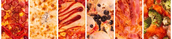 Fundaluri Pizza Banner Alimentar Colaj Sau Set Șase Tipuri Pizza — Fotografie, imagine de stoc