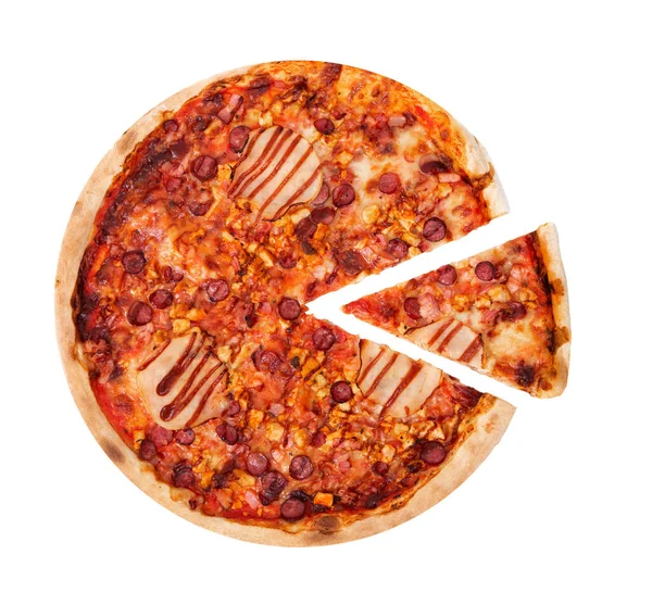 Pizza Bbq Mit Schinken Bbq Sauce Speck Und Salami Mit — Stockfoto