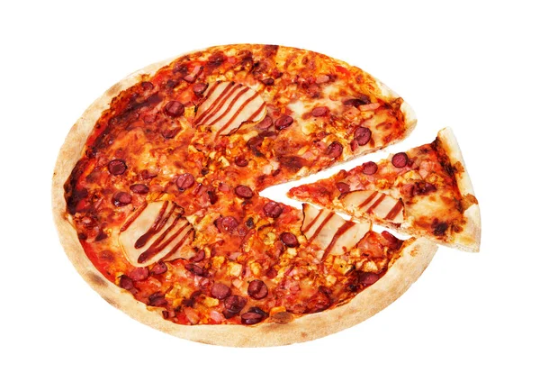 Deliciosa Pizza Para Churrasco Com Presunto Molho Churrasco Bacon Salame — Fotografia de Stock