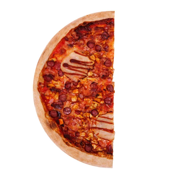 Meia Deliciosa Pizza Churrasco Com Presunto Molho Churrasco Bacon Salame — Fotografia de Stock