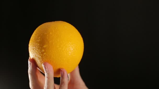 Frisches, nasses Orange vor schwarzem Hintergrund — Stockvideo