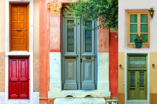 Coleção de colagem de fotos de portas frontais coloridas e janela — Fotografia de Stock