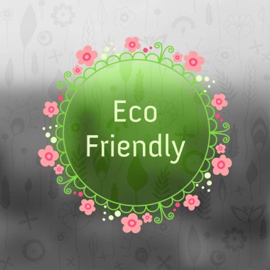 Eco dostu rozet çiçek seamless modeli bulanıklık zemin üzerine çiçek yuvarlak, ekoloji etiketle. Eko tasarım. Doğal organik ürünler kavramı renkli ve tek renkli