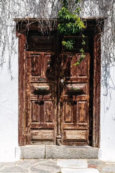 Porta Frente Antiga Madeira Tiro Vertical — Fotografia de Stock