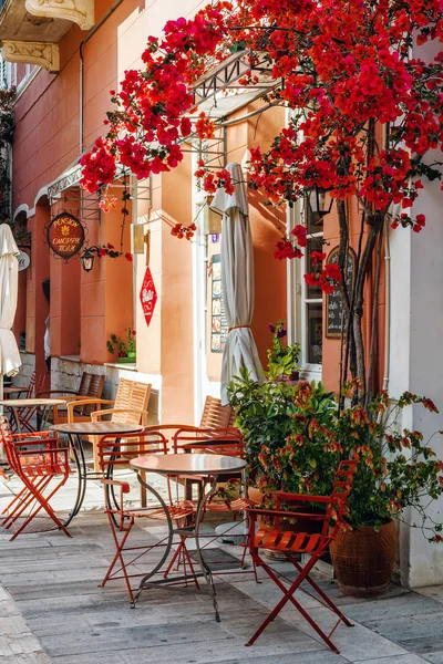 Nafplio Grécia Maio 2017 Fora Restaurante Tradicional Taberna Rua Pedonal — Fotografia de Stock
