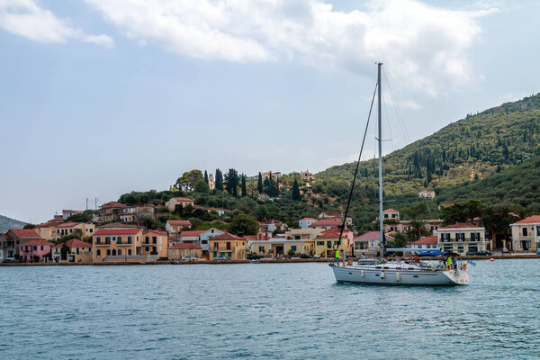 Yacht boat near Town Vathy, Ithaka island, Greece