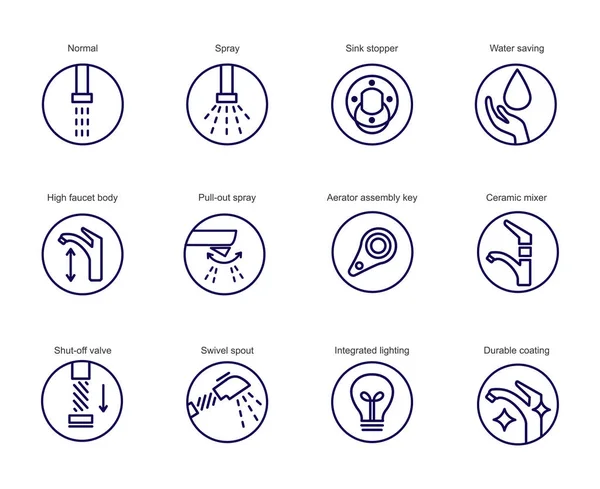 Сантехніка, каналізація, труба, кран тонкої лінії Векторні іконки набір — стоковий вектор