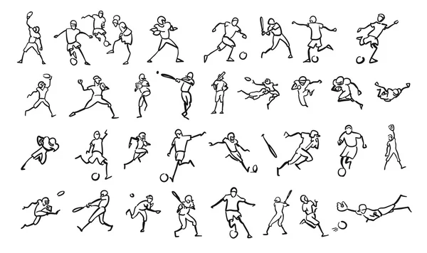 Diversi Ball Game Motion Sketch Studies Set — Vettoriale Stock