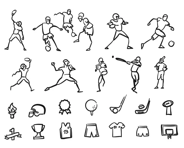 Футбол, футбол і бейсболіст Ескізний набір Doodle Motion — стоковий вектор