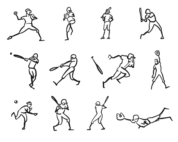 棒球运动员运动素描研究 — 图库矢量图片