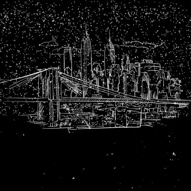 New York gece Brooklyn Köprüsü'nün kroki ile
