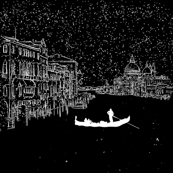 Venezia przez noc Grand Canal szkicu — Wektor stockowy