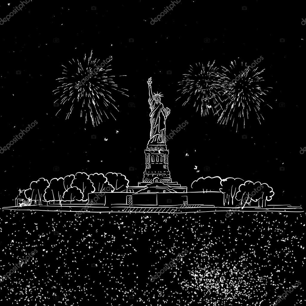 Lady Liberty by Night with Firework Sketch Stock Vector Image by ©mail