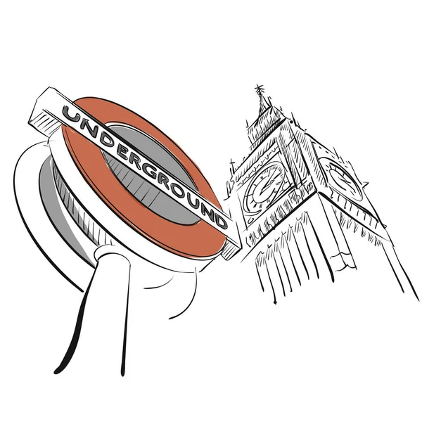 London Underground teken voor Big Ben — Stockvector