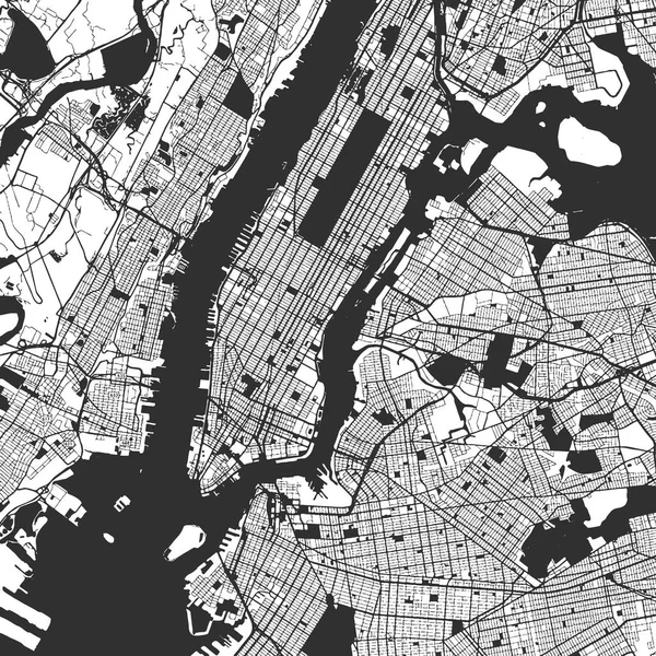 New Yorku Manhattan jednobarevná mapa — Stockový vektor