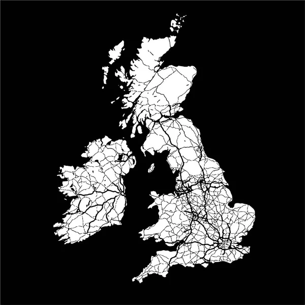 Artprint černobílá mapa Velké Británie — Stockový vektor