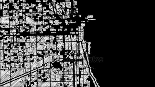 芝加哥，伊利诺伊州，美国，城市地图动画镜头 4 k 循环 — 图库视频影像