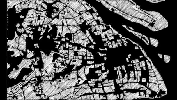 Shanghai πόλη χάρτη Animation 4k πλάνα βρόχο — Αρχείο Βίντεο