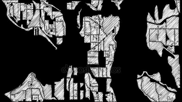 Πόλη Σιάτλ χάρτη Animation 4k πλάνα βρόχο — Αρχείο Βίντεο