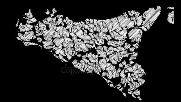 Анимационные кадры с карты острова Сицилия 4K Loop — стоковое видео