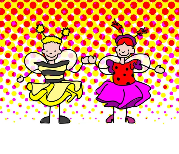 Bee and Strawberry sketched Les enfants célèbrent le carnaval — Image vectorielle