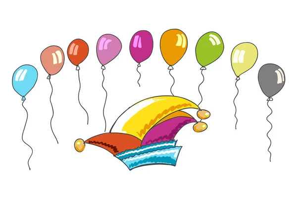 Carnival şapka ve renkli balonlar — Stok Vektör