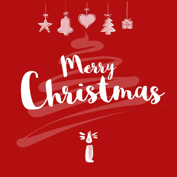 Skissade Merry Christmas Card på rött — Stock vektor