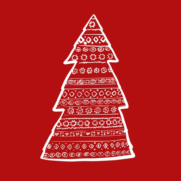 Árbol de Navidad dibujado a mano con adornos en rojo — Archivo Imágenes Vectoriales