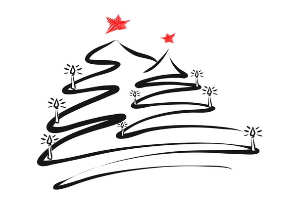 Due alberi di Natale linea di disegno a penna — Vettoriale Stock