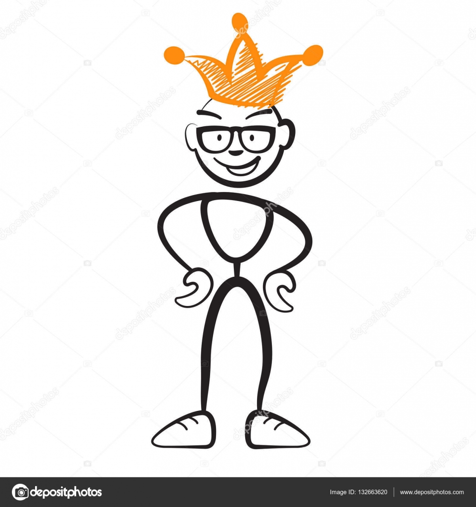 Stick Figure Man with Glasses, Vector Drawing on White Background