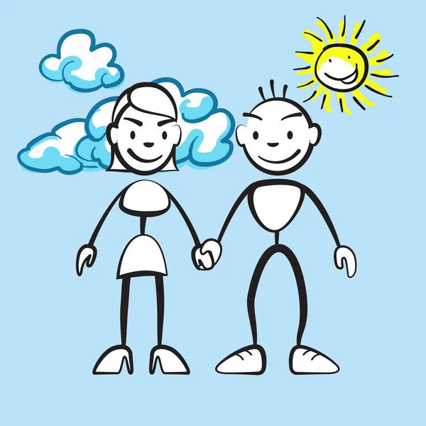 Ζευγάρι, χαμογελώντας με τα σύννεφα και ήλιο — Διανυσματικό Αρχείο
