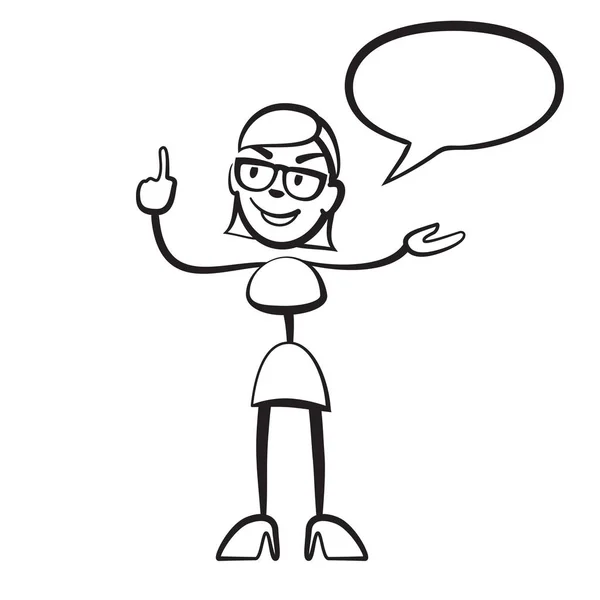 Ραβδί σχήμα γυναίκα persona με συννεφάκι ομιλίας — Διανυσματικό Αρχείο