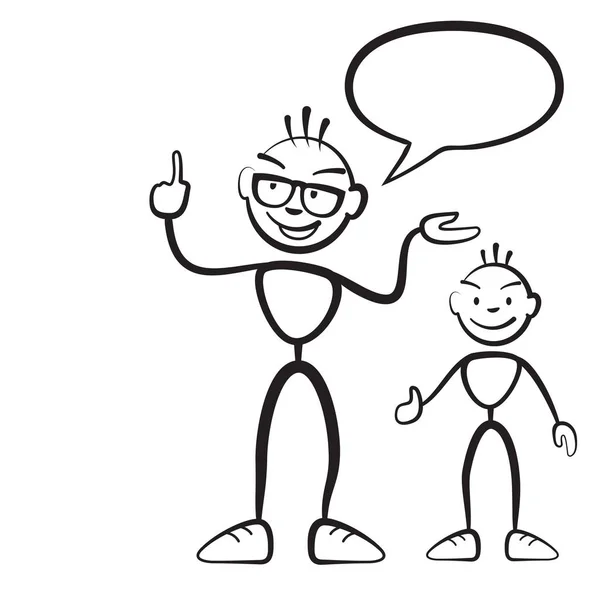 Stick figure persona homme avec enfant et bulle de la parole — Image vectorielle