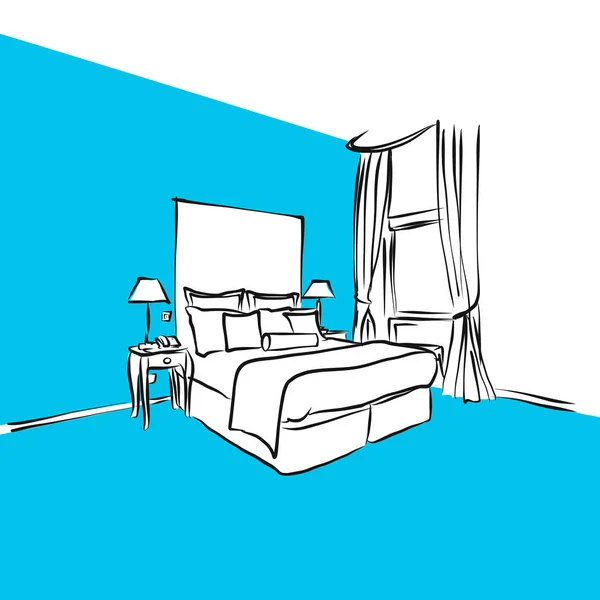 Готельний номер двоспальне ліжко Perspekitve, синя серія — стоковий вектор