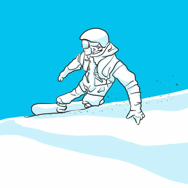 Snowboarder toma curva, serie azul, dos tonos — Vector de stock