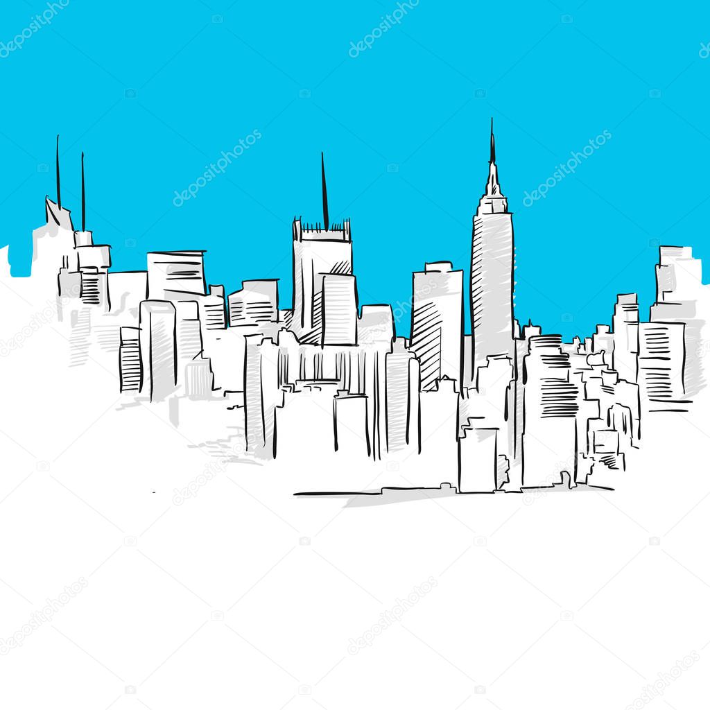 Metropolis Skyline Sketch, Blue Series
