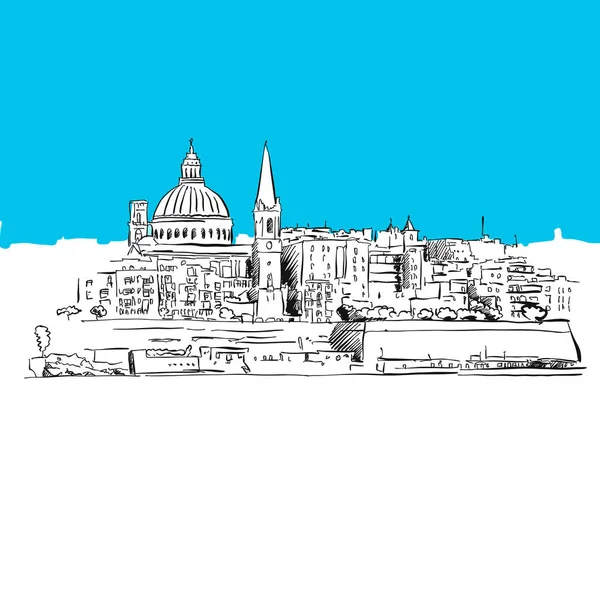 Valetta, Malta Panorama, Serie Azul — Vector de stock