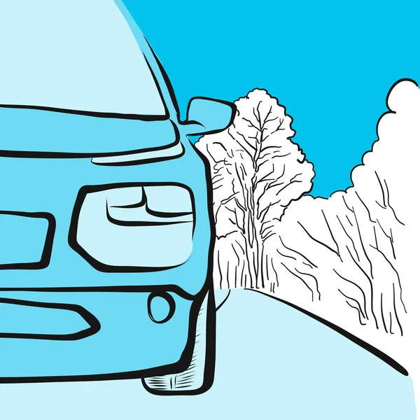 Auto in de winter op gladde weg, illustratie — Stockvector