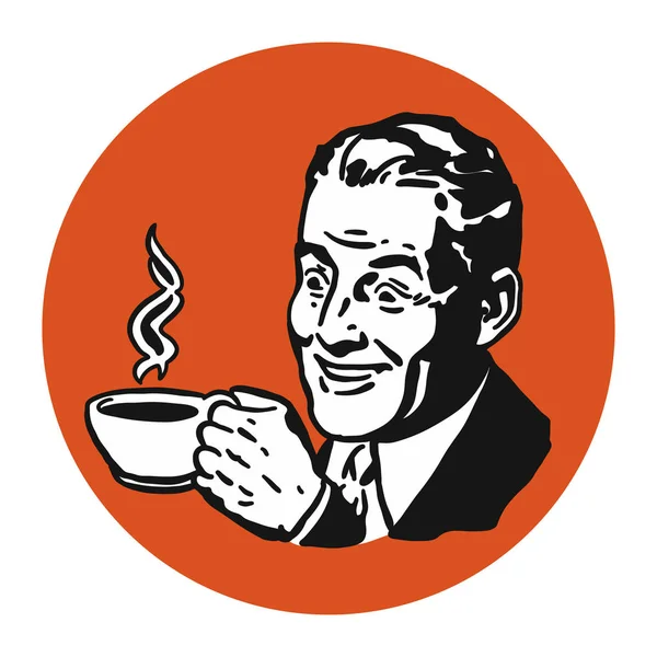 Man met koffiekopje, Vintage logo — Stockvector
