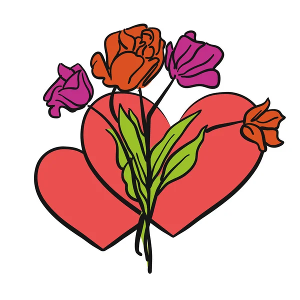 Zwei Herzen und Blumen — Stockvektor