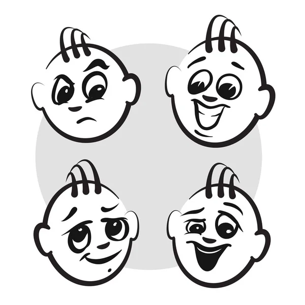 Strichmännchen-Serie Emotionen - Jungs Gesichter — Stockvektor