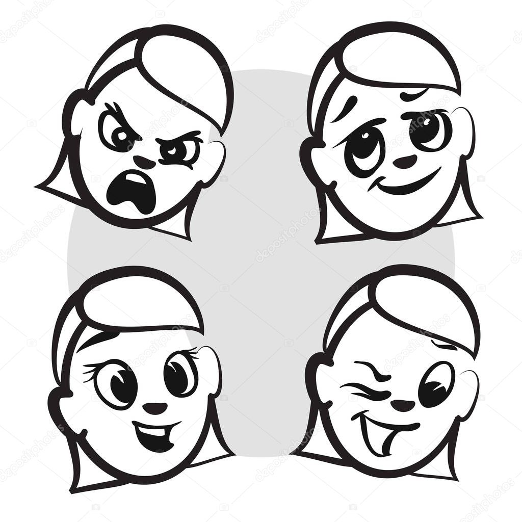 Stick figure series emotions - Four faces