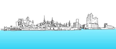 Hamburg Panorama vektör kroki, mavi su