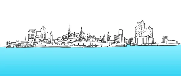 Hamburgo Panorama Bosquejo vectorial, agua azul — Vector de stock